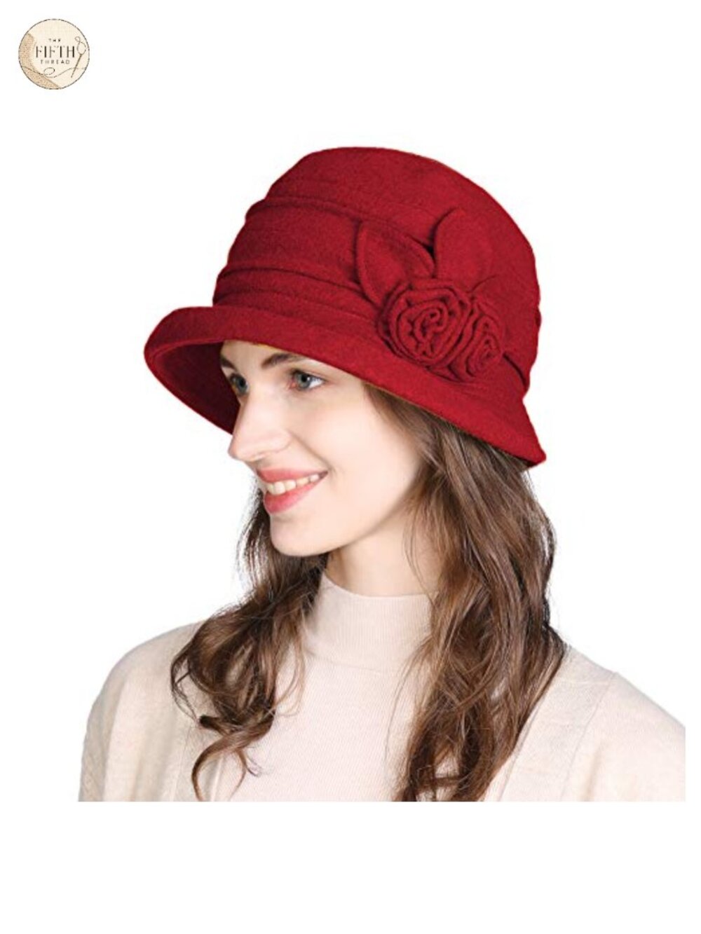 Vintage 1920s Wool Cloche Bucket Hat Adjustable Floral Accent Winter